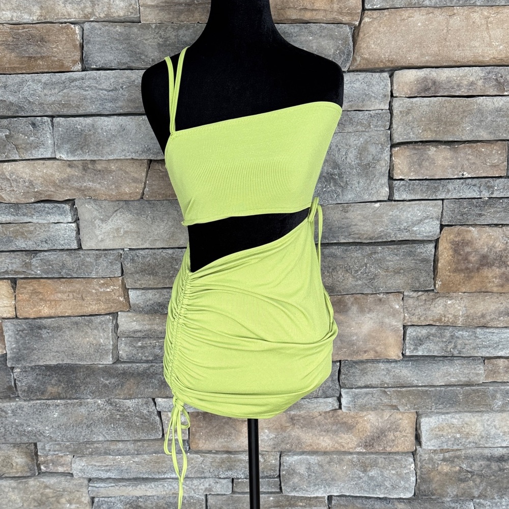 Lime Green Asymmetrical Ruched Dress